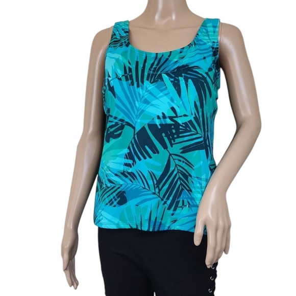 L.L. Bean Tops - Lands End Tropical Palm Blue Sleeveless Top